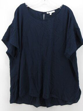 DR2 Top XXL Navy Blouse Sheer Cut Out Draped Lagenlook Pullover NEW
